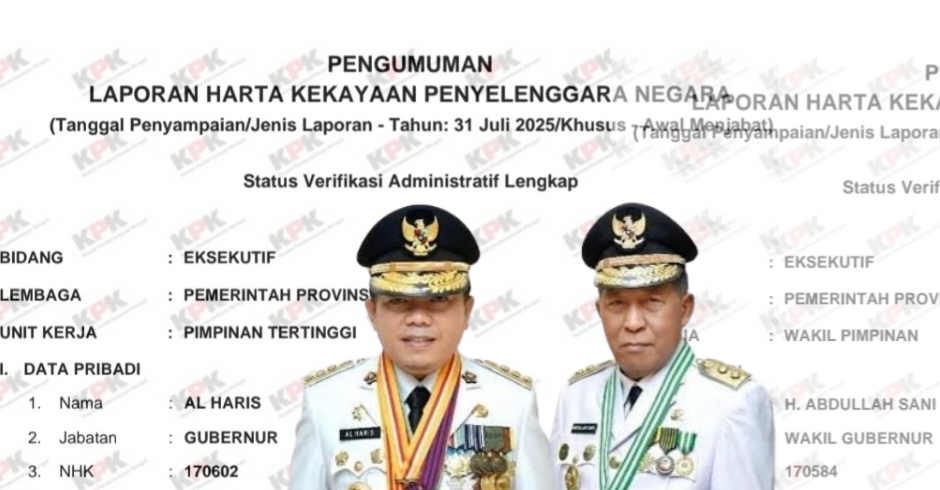 Perbedaan harta kekayaan Gubernur Jambi Al Haris dan Wakil Gubernur Jambi Abdullah Sani