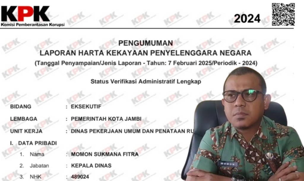 Harta kekayaan Kepala Dinas PUPR Kota Jambi, Momon Sukamana Fitra