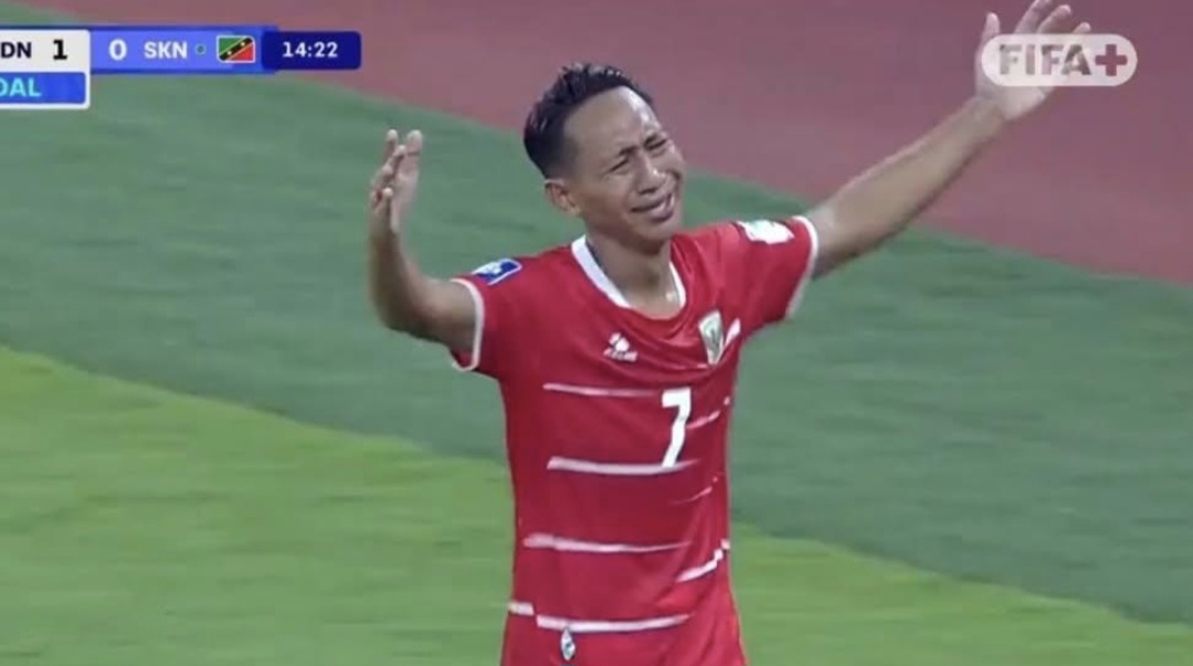 Timnas Indonesia unggul sementara 2-0 atas Saint Kitts and Nevis lewat gol Beckham Putra