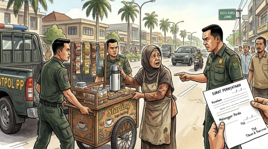 Ilustrasi Satpol PP sita gerobak kopi keliling