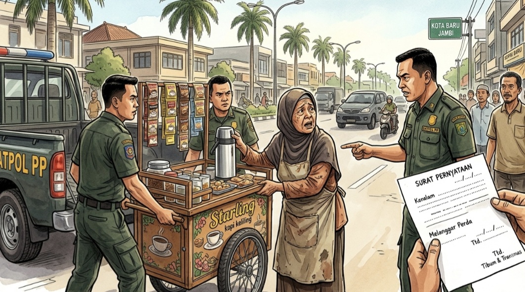 Ilustrasi Satpol PP sita gerobak kopi keliling