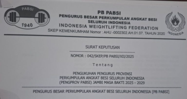 SK Kepengurusan Pengprov PABSI Jambi masa bakti 2025-2025-2029
