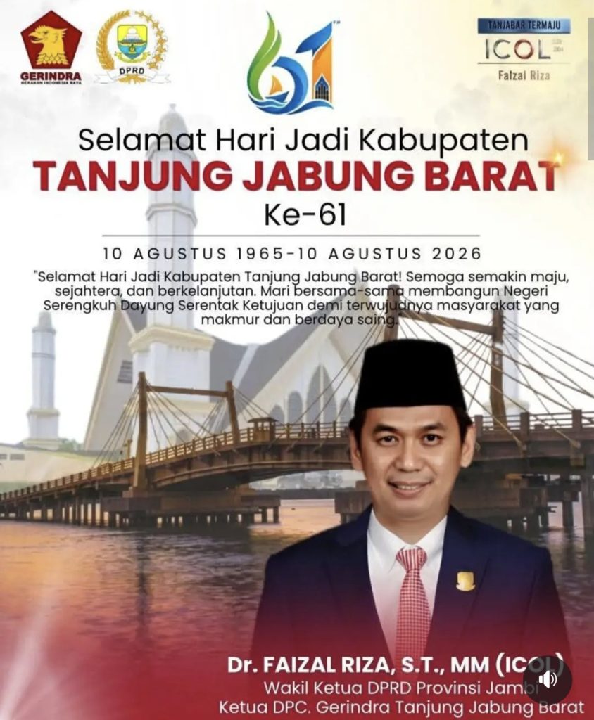 Wakil Ketua DPRD Provinsi Jambi, Faizal Riza mengucapkan Dirgahayu Kabupaten Tanjung Jabung Barat ke-61